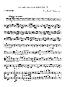 Partition violoncelles, pour Voyevoda, Воевода, A minor, Tchaikovsky, Pyotr