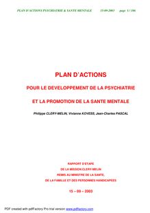 Plan d actions pour le développement de la psychiatrie et la promotion de la santé mentale