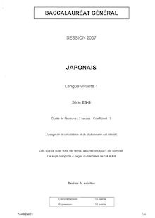 Japonais LV1 2007 Sciences Economiques et Sociales Baccalauréat général