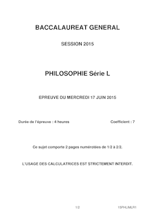 Bac 2015 sujet philosophie série L 