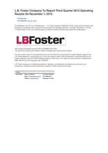 L.B. Foster Company To Report Third Quarter 2012 Operating Results On November 1, 2012