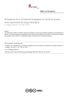 Émergence de la conscience langagière en travail de groupe entre apprenants de langue étrangère - article ; n°134 ; vol.33, pg 35-50