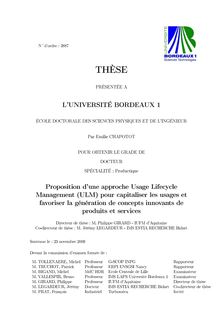 Proposition d une approche Usage Lifecycle Management (ULM) pour capitaliser les usages et favoriser la génération de concepts innovants de produits et services