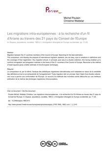 Les migrations intra-européennes : à la recherche d un fil d Ariane au travers des 21 pays du Conseil de l Europe - article ; n°2 ; vol.1, pg 11-25