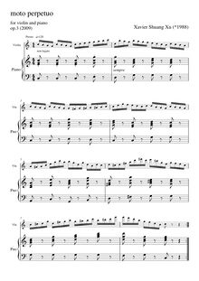 Partition violon et partition de piano, Moto Perpetuo,per violon e pianoforte