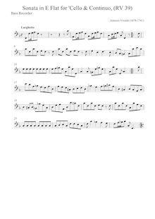 Partition basse enregistrement  , partie, violoncelle Sonata en E-flat major