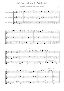 Partition Score en enregistrement  clefs, Glogauer Liederbuch - Three pièces