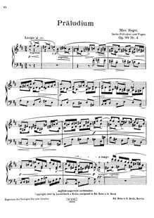 Partition Präludium No.4 (scan), 5 préludes et Fugues, Op.99, Reger, Max