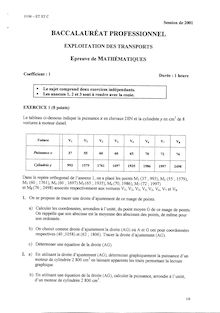 Mathématiques 2001 Bac Pro - Exploitation des transports