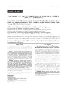CONCORDANCIA ENTRE CINCO DEFINICIONES DE SÍNDROME METABÓLICO. CARTAGENA, COLOMBIA (Agreement between Five Definitions of Metabolic Syndrome. Cartagena, Colombia)