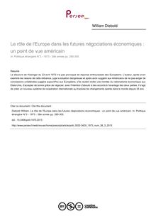 Le rôle de l Europe dans les futures négociations économiques : un point de vue américain - article ; n°3 ; vol.38, pg 285-305