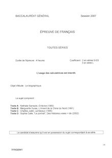 Français 2007 Sciences Economiques et Sociales Baccalauréat général
