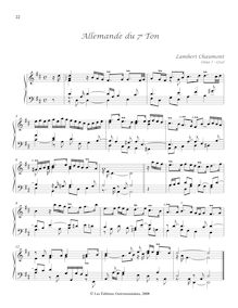 Partition Allemande du 7e Ton, Pièces de clavecin du manuscrit Bauyn