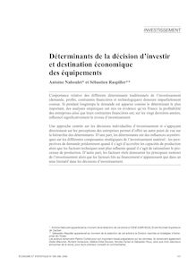 Déterminants de la décision d investir et destination économique des équipements - article ; n°1 ; vol.395, pg 141-163