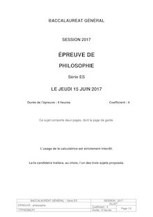 Sujet philosophie bac ES (2017)