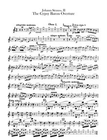Partition hautbois 1, 2, Der Zigeunerbaron, The Gypsy Baron, Strauss Jr., Johann