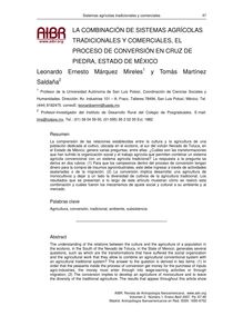 La combinación de sistemas agrícolas tradicionales y comerciales, el proceso de conversión en Cruz de Piedra, Estado de México