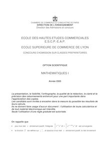 HEC 2005 mathematiques i classe prepa hec (s)