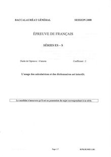 Français 2008 Scientifique Baccalauréat général