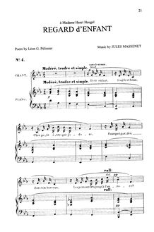 Partition complète (E♭ Major: medium voix et piano), Regard d enfant