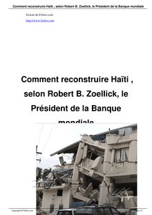  Comment reconstruire Haïti , selon Robert B. Zoellick, le Président  de la Banque mondiale