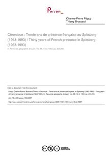 Chronique : Trente ans de présence française au Spitsberg (1963-1993) / Thirty years of French presence in Spitsberg (1963-1993) - article ; n°2 ; vol.68, pg 203-205