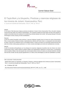 El Tayta Muki y la Ukupachu. Practicas y creencias religiosas de los mineros de Julcani, Huancavelica, Perú - article ; n°1 ; vol.73, pg 193-217