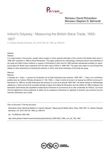 Inikori s Odyssey : Measuring the British Slave Trade, 1655-1807 - article ; n°138 ; vol.35, pg 599-615
