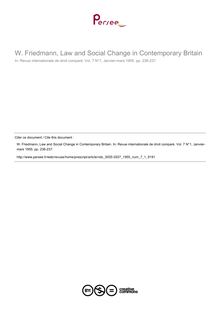 W. Friedmann, Law and Social Change in Contemporary Britain - note biblio ; n°1 ; vol.7, pg 236-237