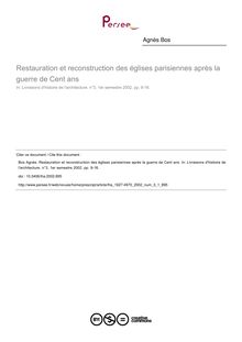 Restauration et reconstruction des églises parisiennes après la guerre de Cent ans - article ; n°1 ; vol.3, pg 9-16