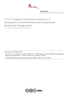 F. W. P. Dougherty, Commercium epistolicum J. F. Blumenbachii. Aus einem Briefwechsel des klassischen Zeitalters der Naturgeschichte  ; n°97 ; vol.26, pg 387-388