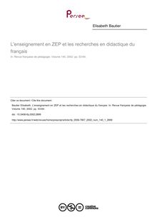 L enseignement en ZEP et les recherches en didactique du français - article ; n°1 ; vol.140, pg 53-64