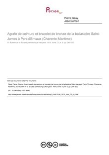 Agrafe de ceinture et bracelet de bronze de la ballastière Saint-James à Port-d Envaux (Charente-Maritime) - article ; n°8 ; vol.72, pg 249-252
