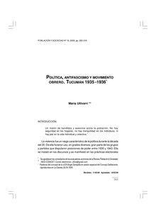 POLÍTICA, ANTIFASCISMO Y MOVIMIENTO OBRERO. TUCUMÁN 1935 -1936