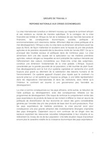 GROUPE DE TRAVAIL II REPONSE NATIONALE AUX CRISES ECONOMIQUES La ...