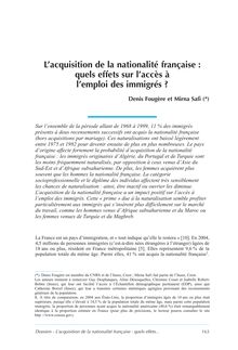 L acquisition de la nationalité française : quels effets sur l accès à l emploi des immigrés ?