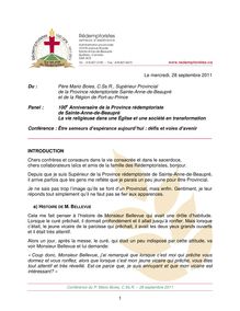 1 Le mercredi, 28 septembre 2011 Du : Père Mario Boies, C.Ss.R ...