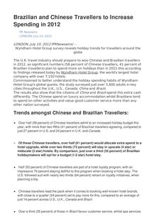 Brazilian and Chinese Travellers to Increase Spending in 2012