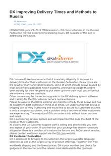 DX Improving Delivery Times and Methods to Russia