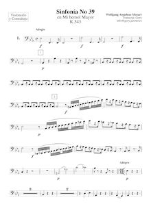 Partition violoncelles / Basses, Symphony No.39, E♭ major, Mozart, Wolfgang Amadeus