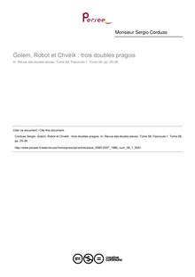 Golem, Robot et Chvéïk : trois doubles pragois - article ; n°1 ; vol.58, pg 25-38