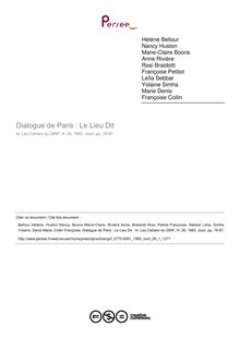 Dialogue de Paris : Le Lieu Dit  - article ; n°1 ; vol.26, pg 76-87