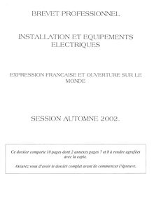 Expression française et ouverture sur le monde 2002 BP - Installations et équipements électriques