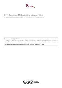B. T. Blagojevic, Medjunârodno privatno Pràvo - note biblio ; n°1 ; vol.6, pg 172-177