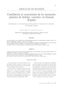 Contribución al conocimiento de los trematodos parásitos de túrdidos «zorzales» en Granada (España). (Contribution to the knowledge of the parasitic trematodes of «thrushes» in Granada (Spain))