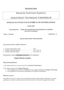 Etude des spécifications générales d un système pluritechnologique 2003 BTS Assistant technique d ingénieur