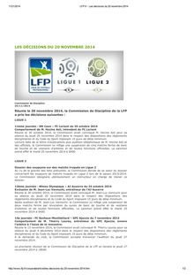 LFP - Commission de Discipline - Décisions du 20 novembre 2014