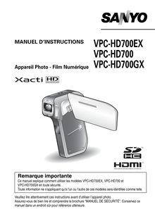 Notice Caméra vidéo numérique Sanyo  VPC-HD700EX