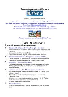 Revue de presse « Défense » Date : 12 janvier 2011 Sommaire des ...