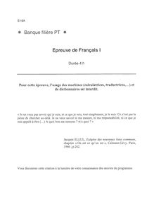 Banque Filière PT - Epreuve Français I 